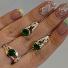 Срібний комплект прикрас з золотими вставкми