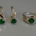 Срібний комплект прикрас з золотими вставкми