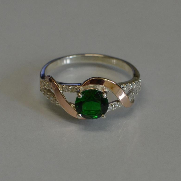 Каблучка срібна з золотими наклакдами та кубічним цирконієм