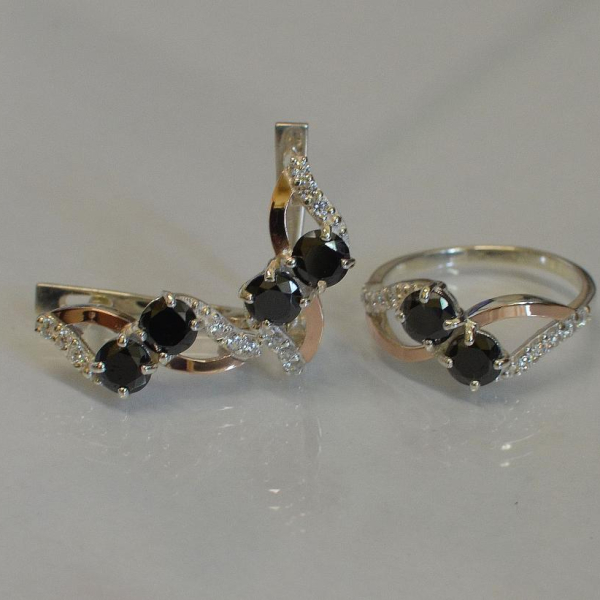 Серебряный набор серьги и кольцо