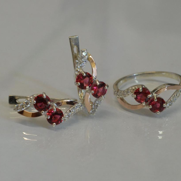 Серебряный набор серьги и кольцо