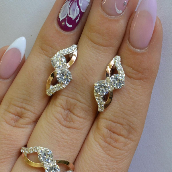 Серебряный набор серьги и кольцо