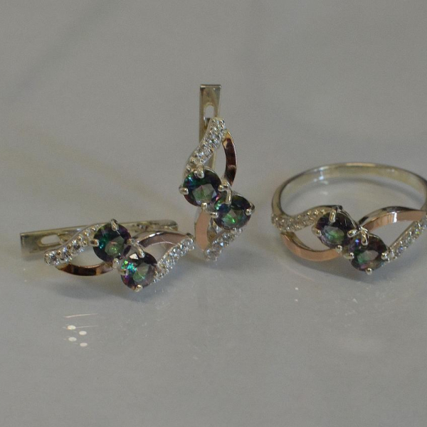 Серебряный набор серьги и кольцо