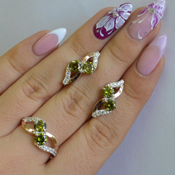 Серебряный набор серьги и кольцо