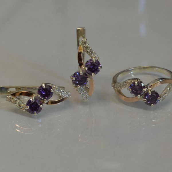 Серебряный набор серьги и кольцо