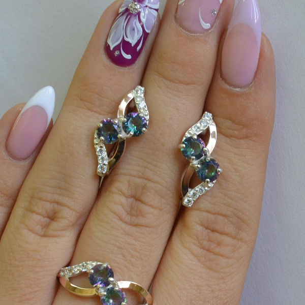 Серебряный набор серьги и кольцо