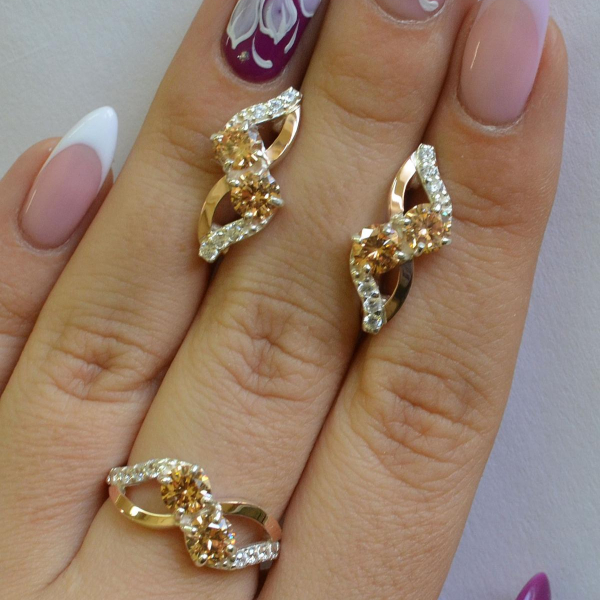 Серебряный набор серьги и кольцо