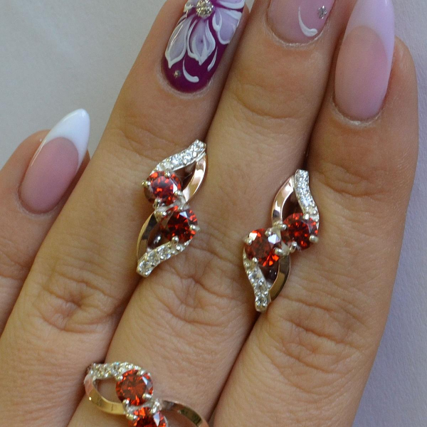 Серебряный набор серьги и кольцо