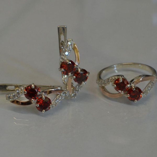 Серебряный набор серьги и кольцо