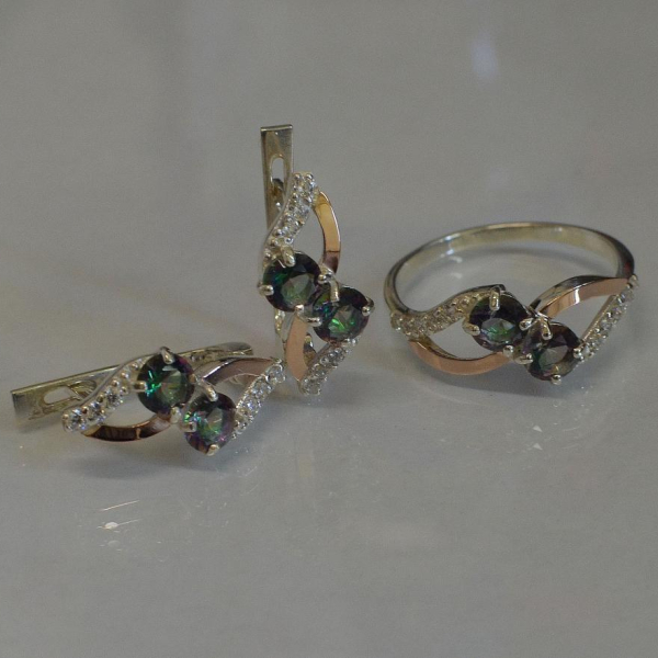 Серебряный набор серьги и кольцо