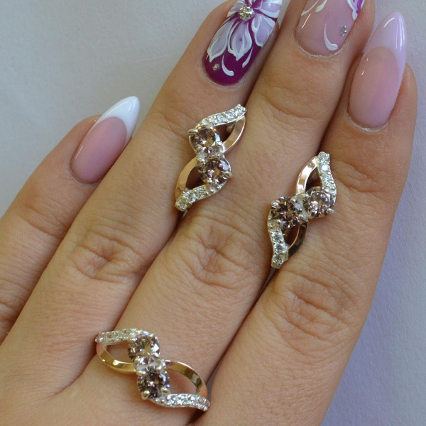 Серебряный набор серьги и кольцо