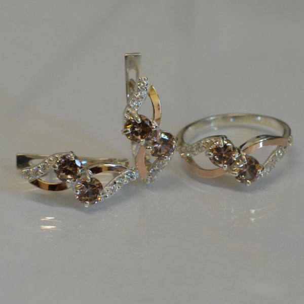 Серебряный набор серьги и кольцо