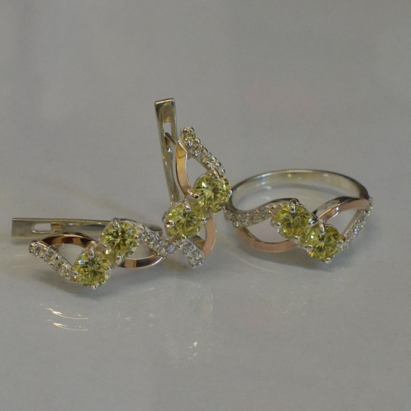 Серебряный набор серьги и кольцо