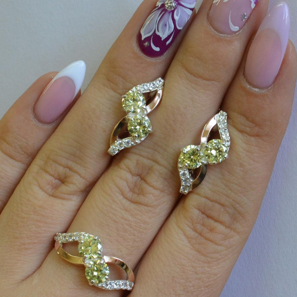 Серебряный набор серьги и кольцо