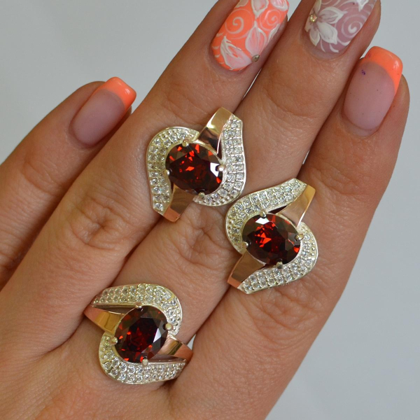 Набор серебряный с золотыми накладками