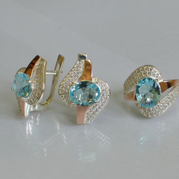 Набор серебряный с золотыми накладками