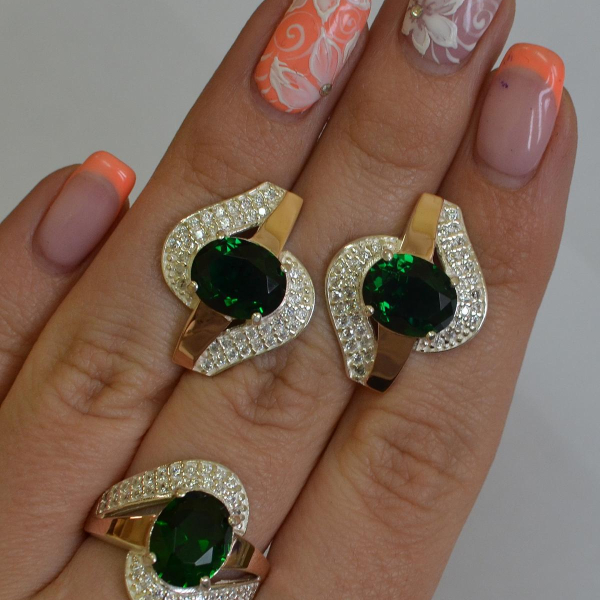 Набор серебряный с золотыми накладками