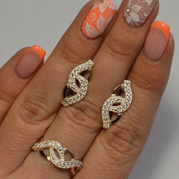 Срібний комплект з золотими напайками і фіанітами