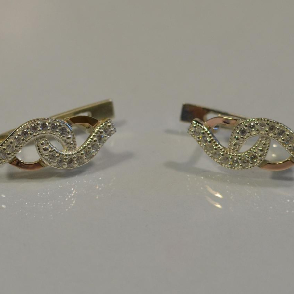 Срібні сережки з золотими напайками і фіанітами