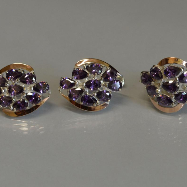 Набор серебряный с золотыми вставками