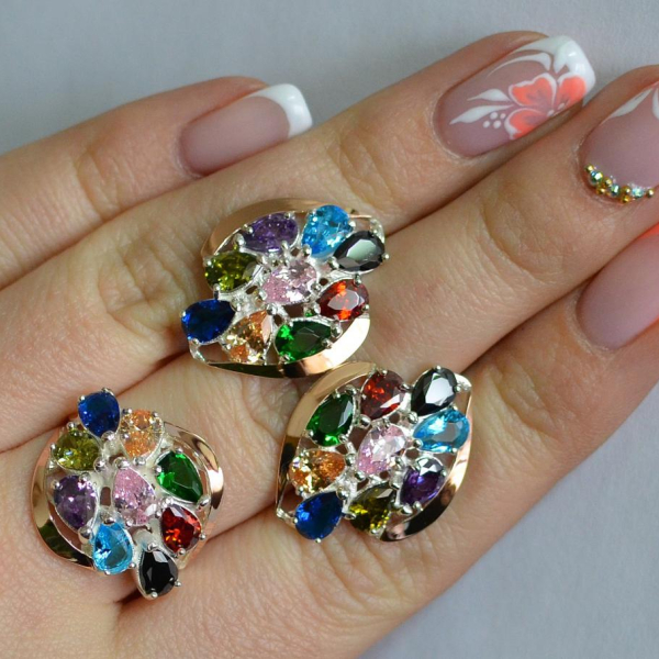 Набор серебряный с золотыми вставками