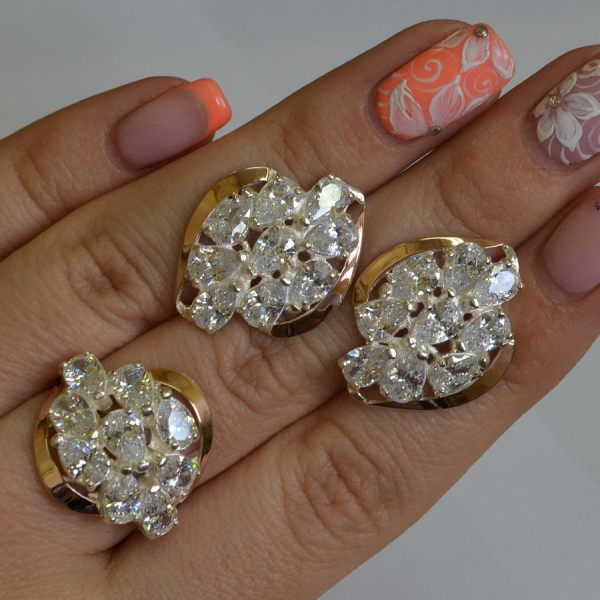 Набор серебряный с золотыми вставками