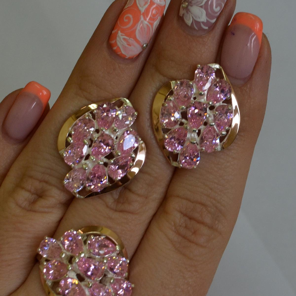 Набор серебряный с золотыми вставками