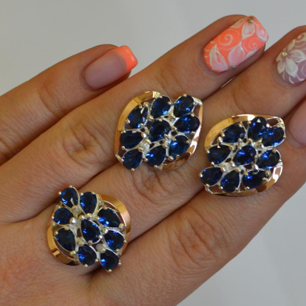 Набор серебряный с золотыми вставками