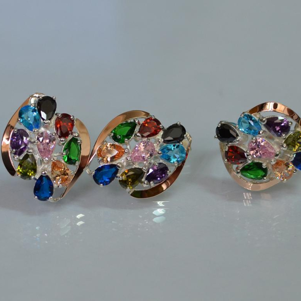 Набор серебряный с золотыми вставками