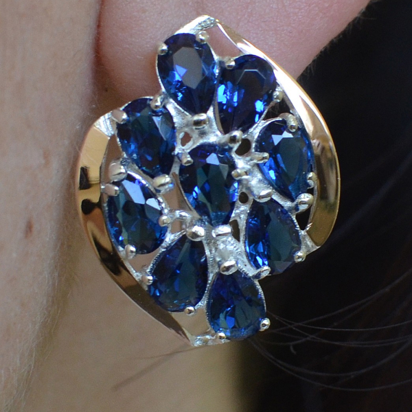 Серьги серебряные с золотыми вставками