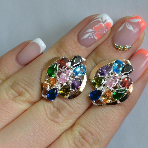 Серьги серебряные с золотыми вставками