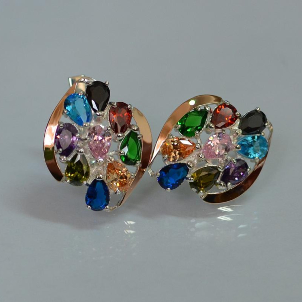 Серьги серебряные с золотыми вставками