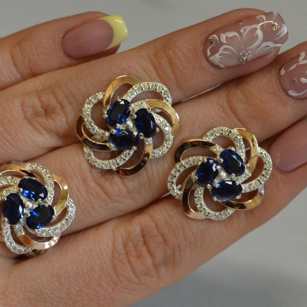 Набор серебряный с золотыми напайками(пластинами)