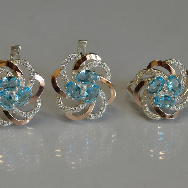 Набор серебряный с золотыми напайками(пластинами)