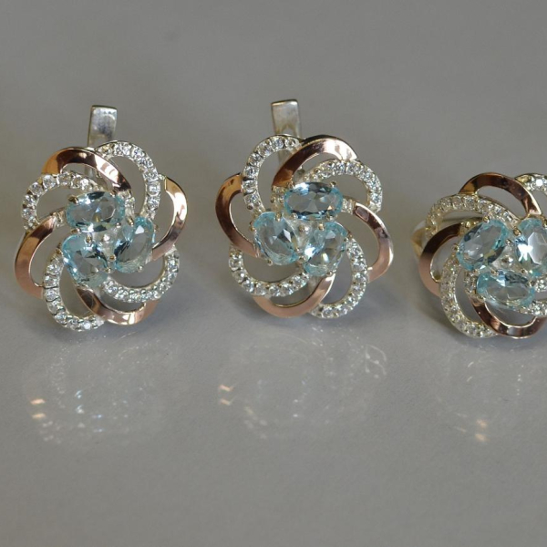 Набор серебряный с золотыми напайками(пластинами)