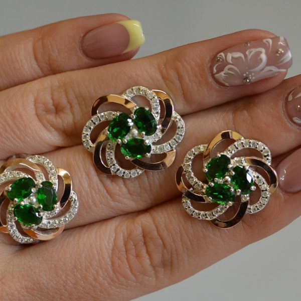 Набор серебряный с золотыми напайками(пластинами)