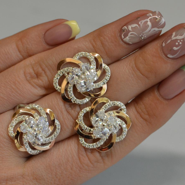 Набор серебряный с золотыми напайками(пластинами)