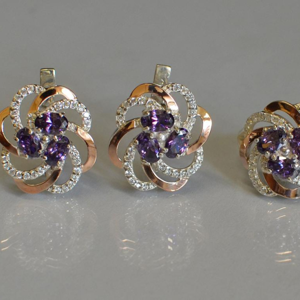 Набор серебряный с золотыми напайками(пластинами)