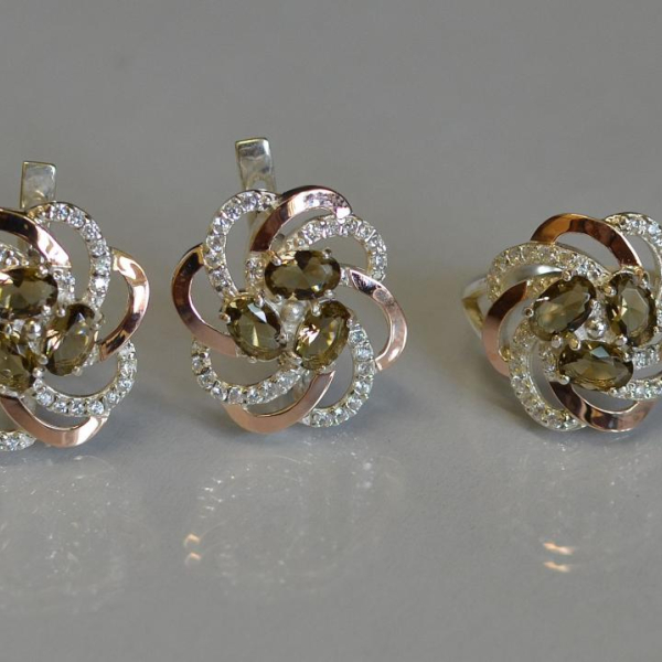 Набор серебряный с золотыми напайками(пластинами)