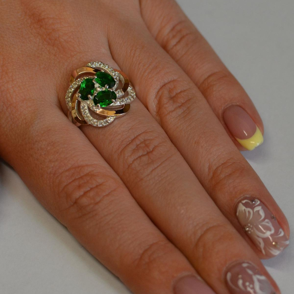 Каблучка із срібла з золотими напайками (пластинами)