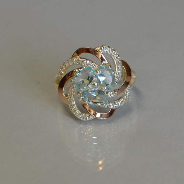 Каблучка із срібла з золотими напайками (пластинами)