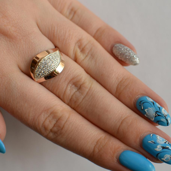 Срібна кабулучка з золотими вставками і фіанітами