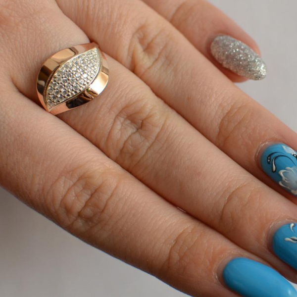 Срібна кабулучка з золотими вставками і фіанітами