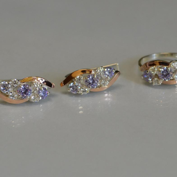 Комплект серебряный с золотыми вставками(пластинами)