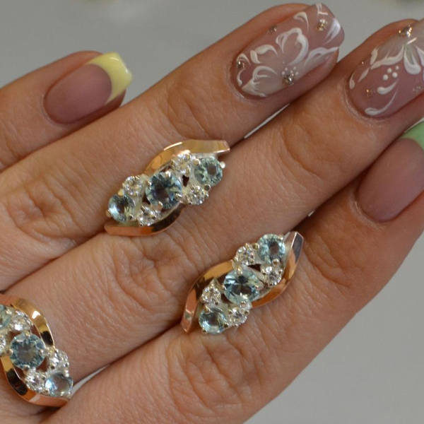 Комплект серебряный с золотыми вставками(пластинами)