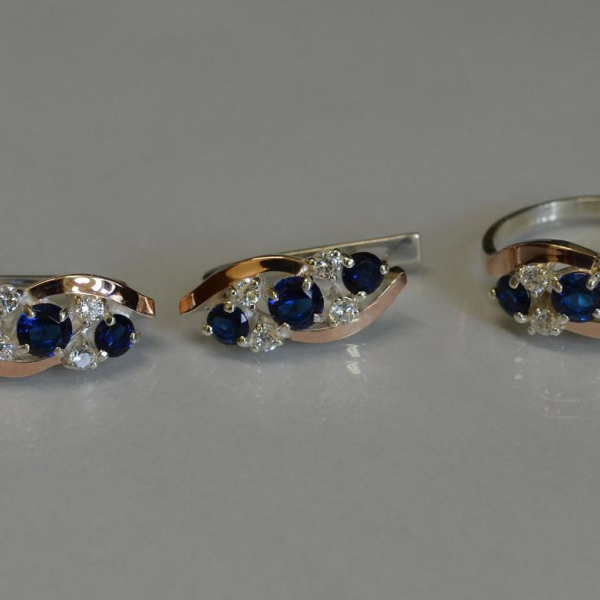 Комплект серебряный с золотыми вставками(пластинами)