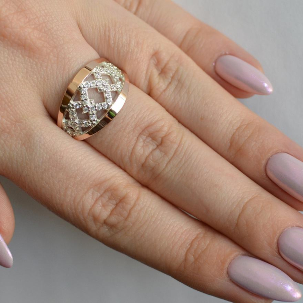 Кольцо серебро с золотом