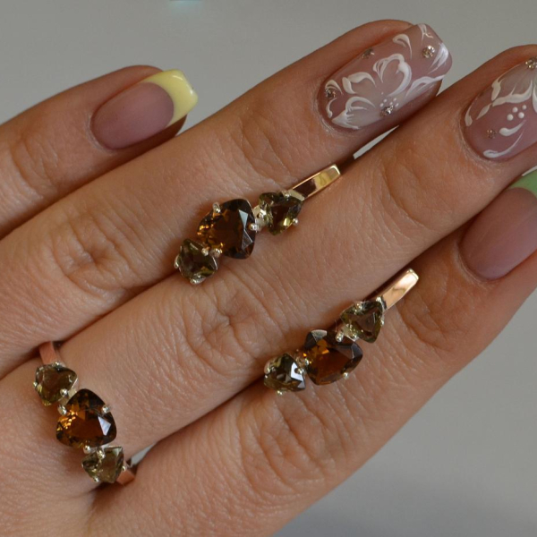 Срібний гарнітур з золотими вставками(пластинами)