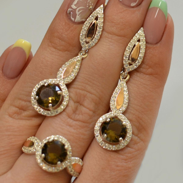 Серебряный комплект с золотыми пластинками