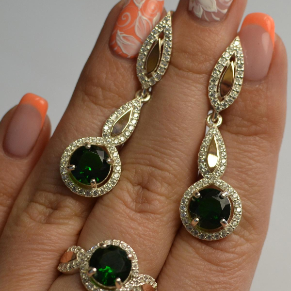 Серебряный комплект с золотыми пластинками